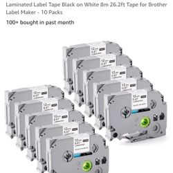 12 MM Laminated Black White Tape For Specific Brother P Labelmakers