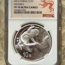 2016 NGC PF70 ULTRA CAMEO LUNAR SERIES CHINA  MONKEY 1oz SILVER COIN 