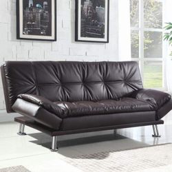 CONTEMPORARY BROWN LEATHERETTE FUTON SOFA ADJUSTABLE BED ARMREST - SILLON CAMA