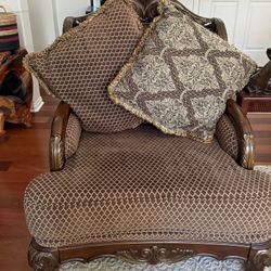 Oversized Chair Carved Wood And Fabric
