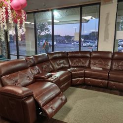 New Top Grain Real Leather 6pc  Sectional Sofa With Three Power Recliners Wow