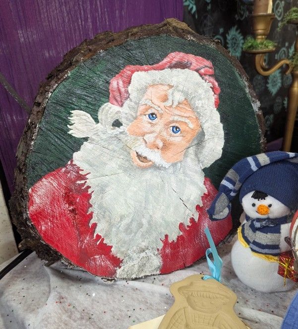 Hand Painted Santa Painting On Oak 