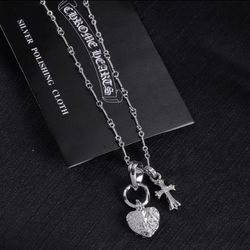 Chrome Hearts 925 Embellished Heart And Cross Pendant Chain