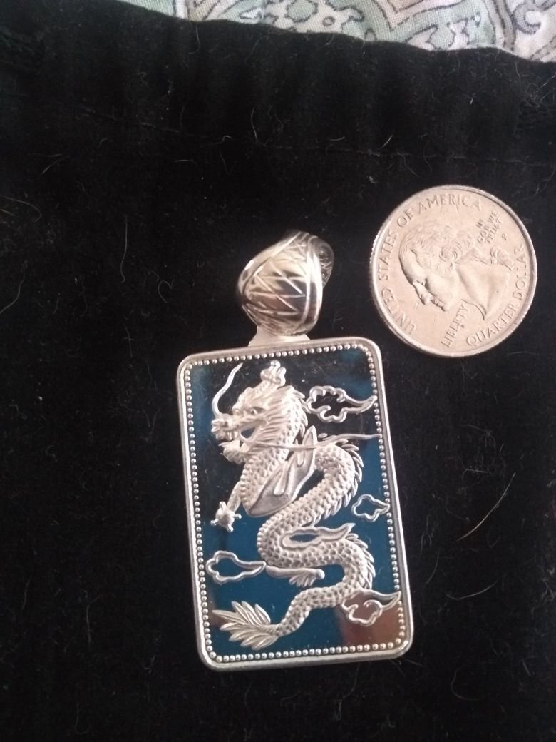 Sterling Silver Mirrored Dragon pendant .925