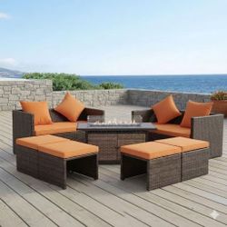 Outdoor Patio Furniture 4 PCS Rattan Sofa Wicker Chair Cushions Table Set Chairs