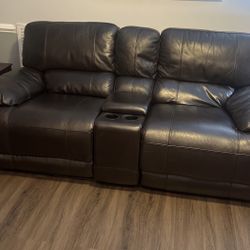 Leather Chocolate Rocking / Recliner Sofa 