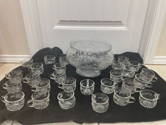 Clear Glass Punch Bowl Set with 28 Cups