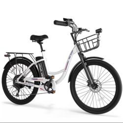 Electric Bike for Adults, Peak 700W Motor 20MPH, 374.4WH Removable Battery 45Miles, 24'' Step Through City Cruiser Ebike for Women/Men/Teens, Commuter