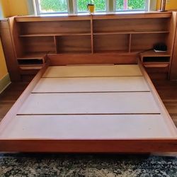 Queen Bed with Shelving Headboard, Made in Denmark 