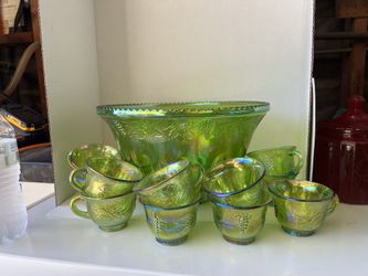 Carnival Glass Punch Bowl Set