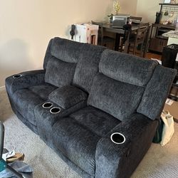 Black/Grey Loveseat Recliner Couch New
