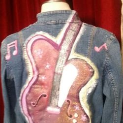 Jean Jacket Hand Painted Guitar On Front &back