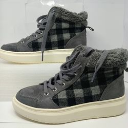 Marc Fisher Gray Plaid Faux Fur High Top Sneakers Womens 7 M Cozy Winter Shoes