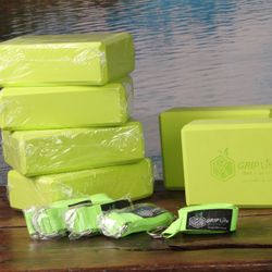 GRIP PREMIUM YOGA BLOCK STRETCH SET YOGA PILATES FITNESS (bonus strap included)