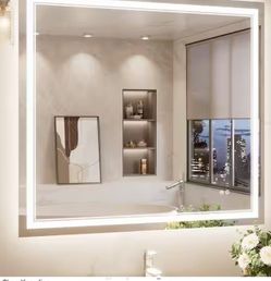 KeonJinn 40x36 Frameless LED Lighted Bathroom Mirror