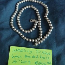 Vintage Sterling Silver Beaded Ball Necklace 20"long