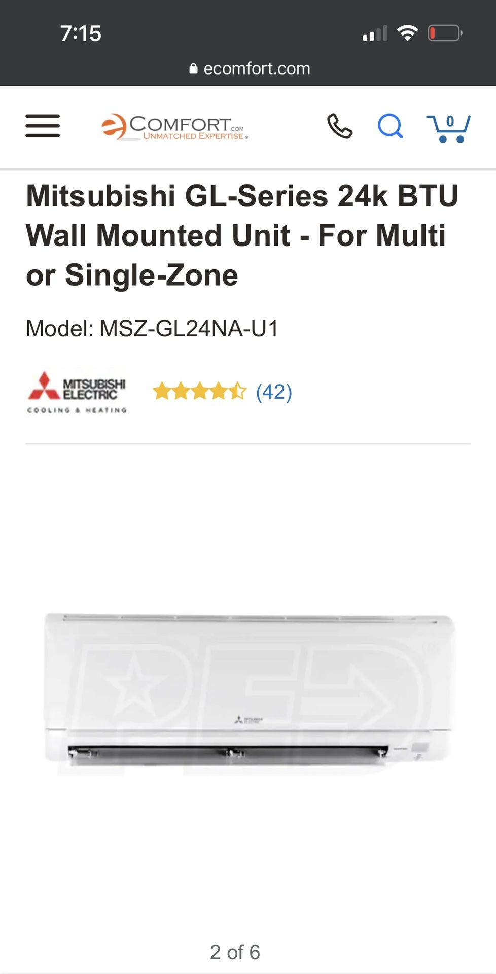 Mitsubishi GL-Series 24k BTU Wall Mounted Unit