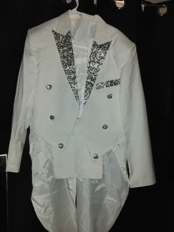 White Tailcoat Tuxedo with Silver Scroll Lapels