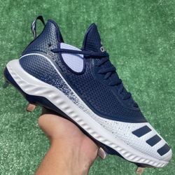 ADIDAS ICON 5 BOUNCE LOW “WHITE / COLLEGIATE NAVY” METAL BASEBALL CLEATS (Size 11.5, Men’s)