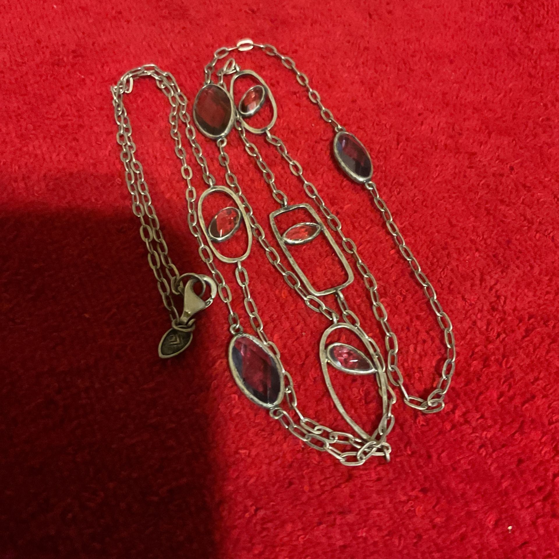 32” Vintage Sterling Silver 925 Solid Necklace With Multi Colored Stones,All Products : American Fashion Style Bags On Sale