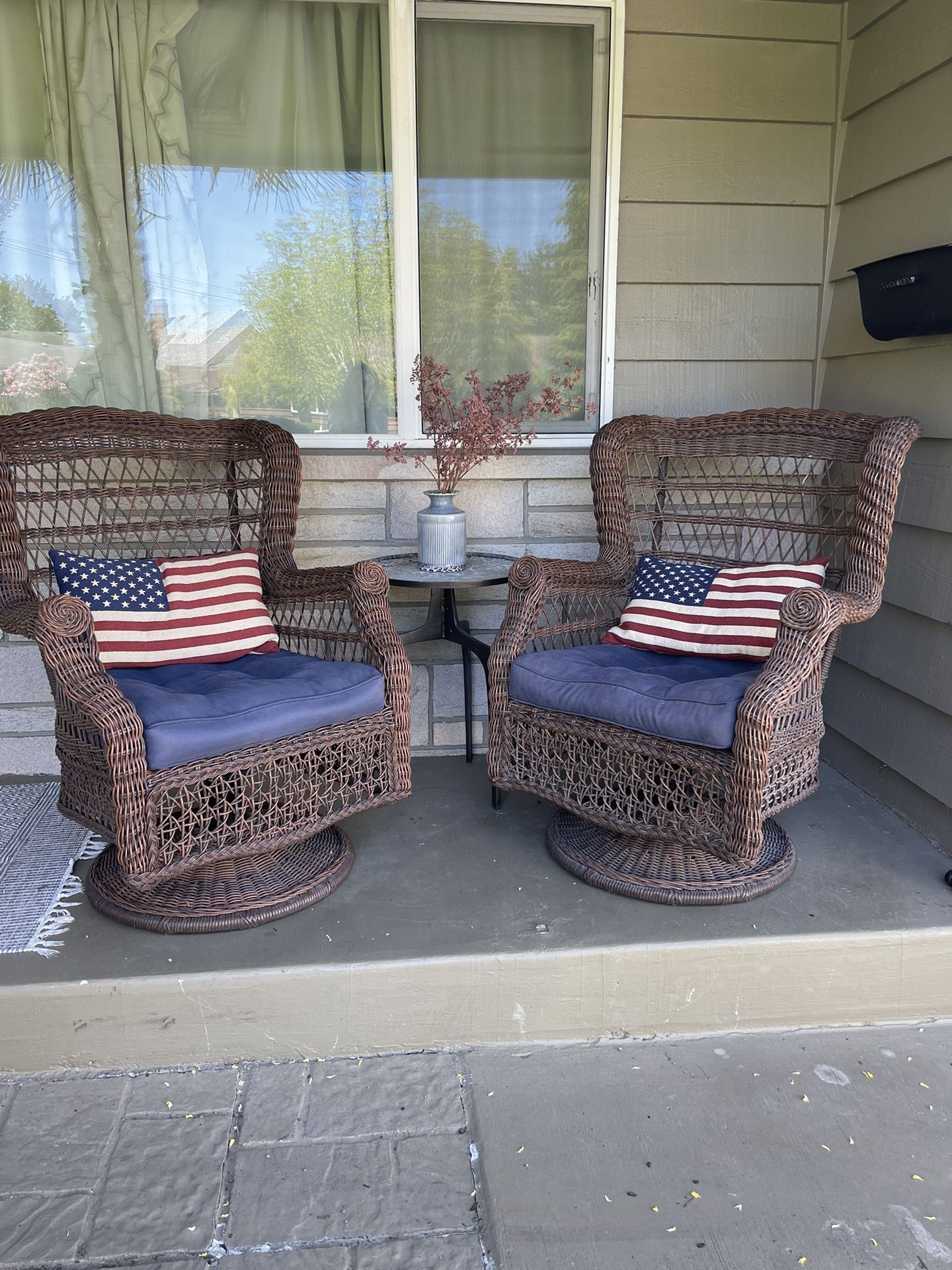 Pair Of Wicker Rocking Chairs, No Table 