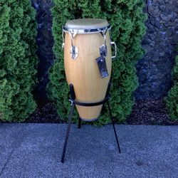 Natural Wood Conga Drum Features Chrome Hardware And Stand 42x19"