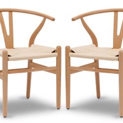 New Set of 2 Solid Wood and Natural Rope Dining Chairs Exotic Boho Dining Room