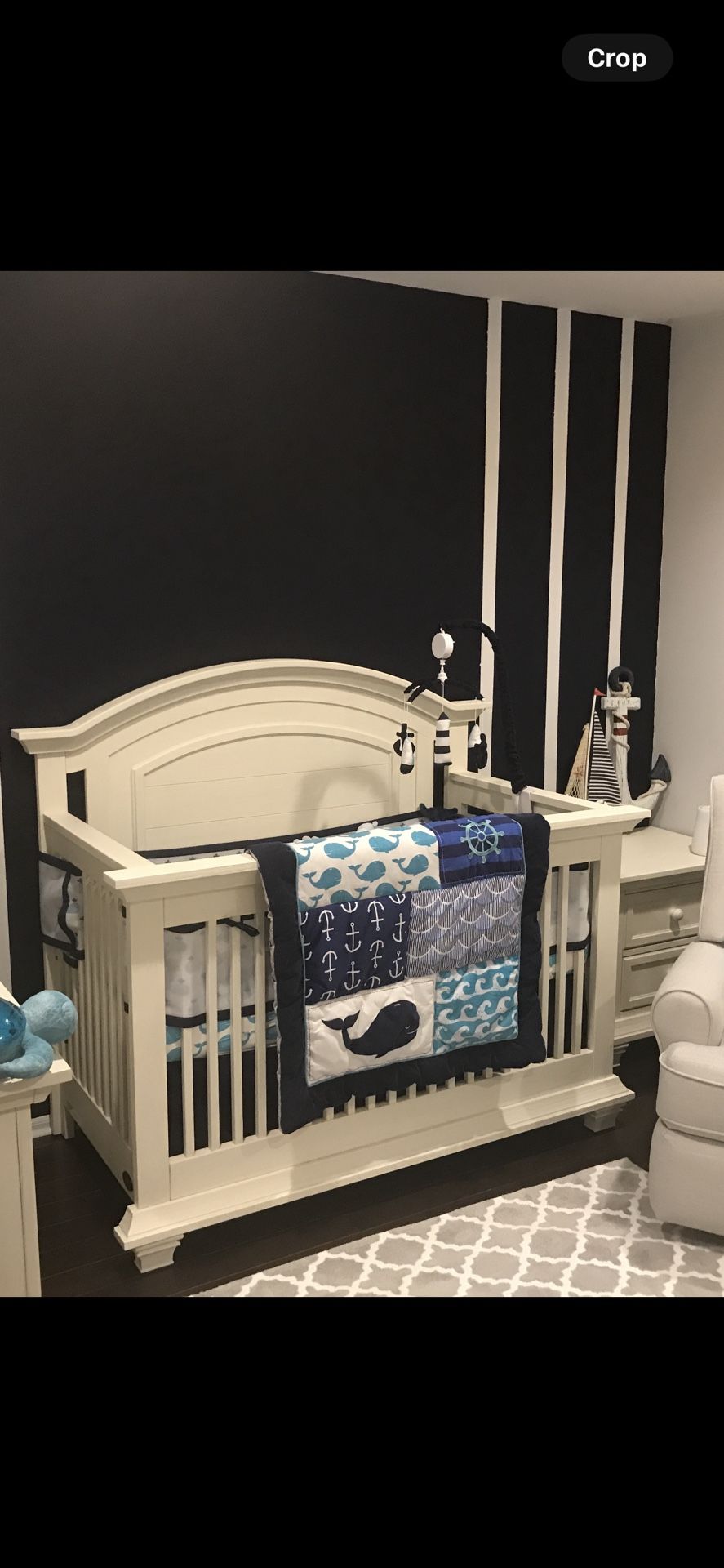 Oxford baby cottage cove crib, toddler bed conversion kit, dresser & changing table, bedside table