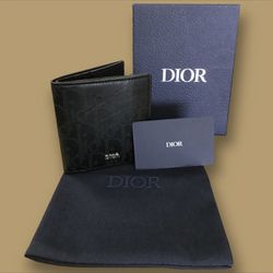 Black Dior Oblique Galaxy Leather Vertical Bifold Wallet With Dust bag 