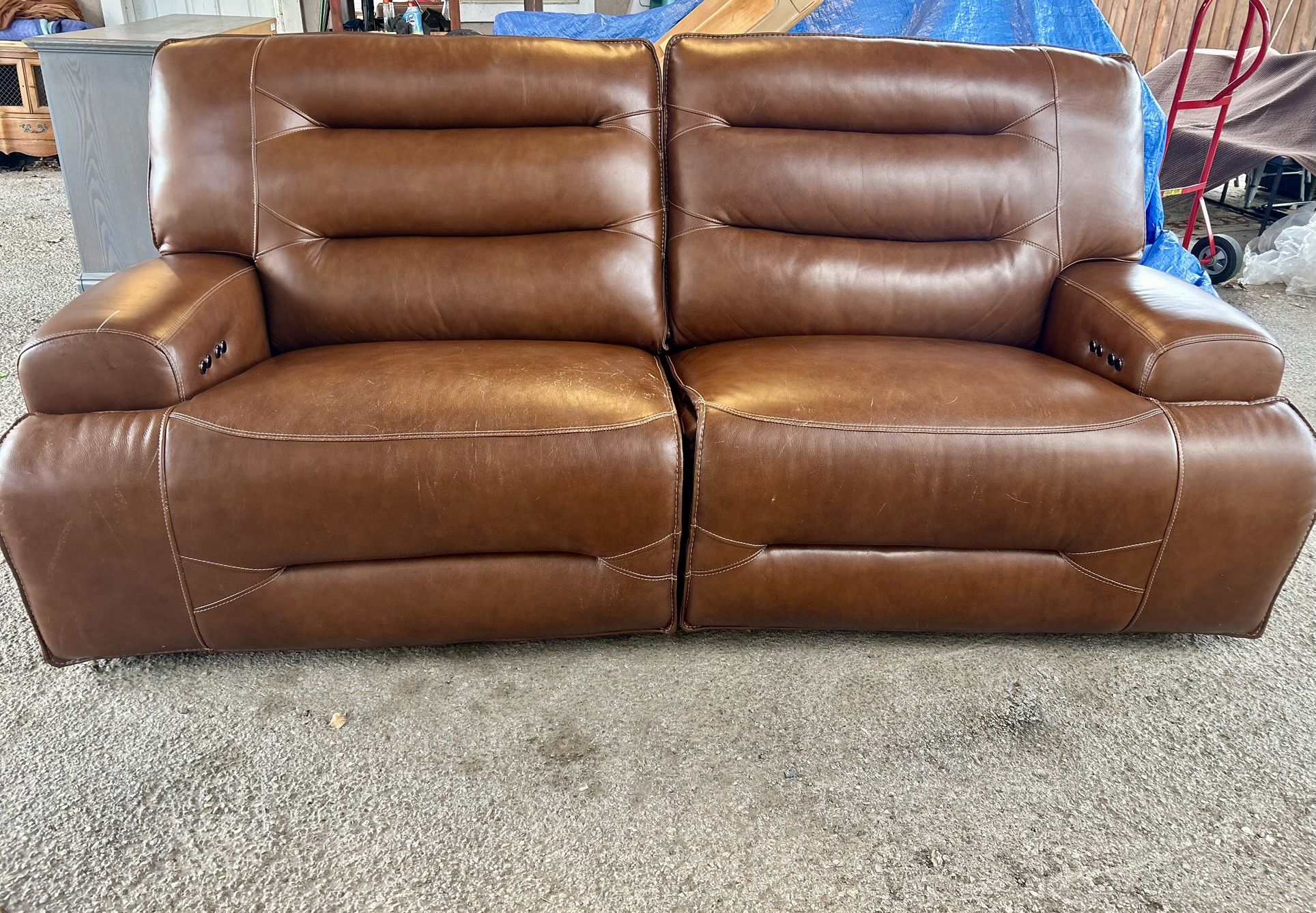 Farona Caramel Leather Dual Power Reclining & Power Headrest Sofa