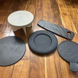 Black Porcelain Slate look Round Serving Dish