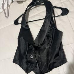 Black satin vest with silver lines