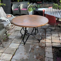 Wrought Iron Rustic Wood Top Table 