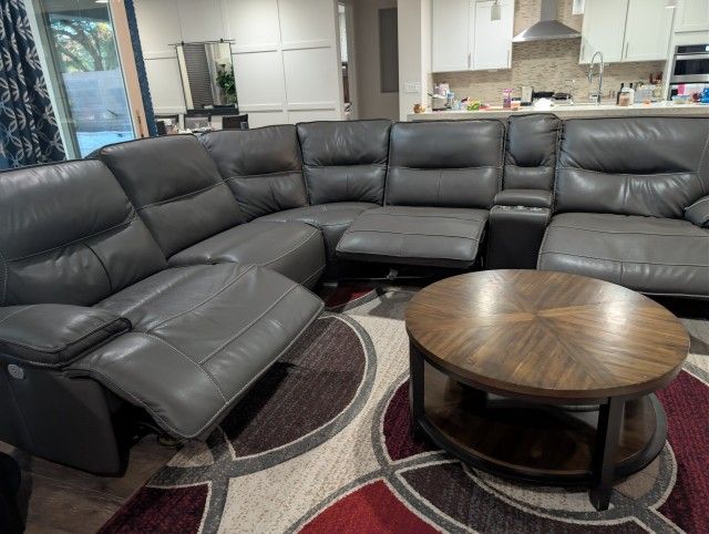 Leather Sectional Recliner Sofa With Free Coffee Table Set