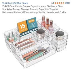 15 Piece Clear Plastic Drawer Organizers & Dividers 