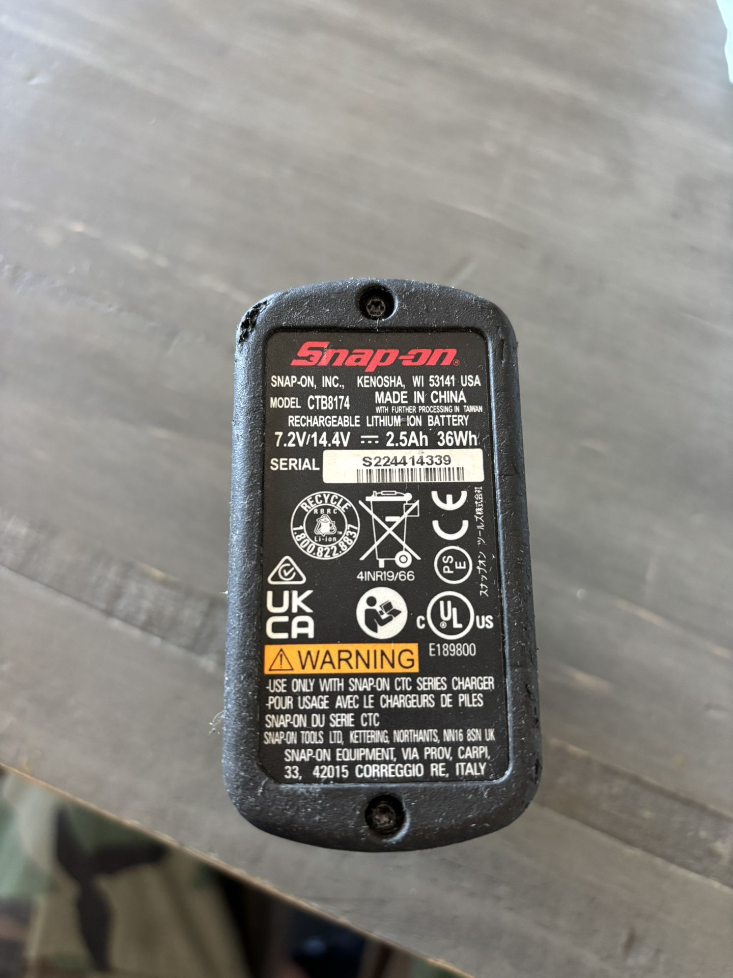 Snap-on Tools 7.2V/14.4V 2.5Ah (36Wh) MicroLithium Battery