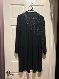 Black Long-Sleeve Studded A-Line Dress