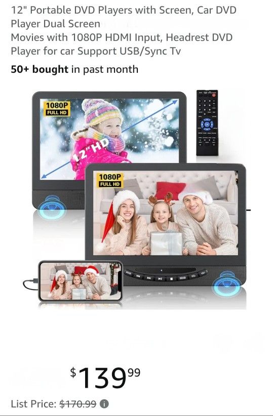 NEW 12" PORTABLE DVD PLAYERS WITH SCREEN