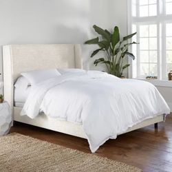 Full Size Bed Frame Upholstered Linen Cream Off White