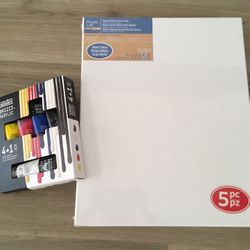 Stretch Canvas 16x20 Set Of 5 And Acrylic Paint