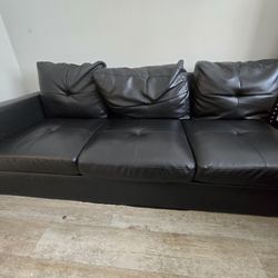 Low Seated Black Leather Sofa