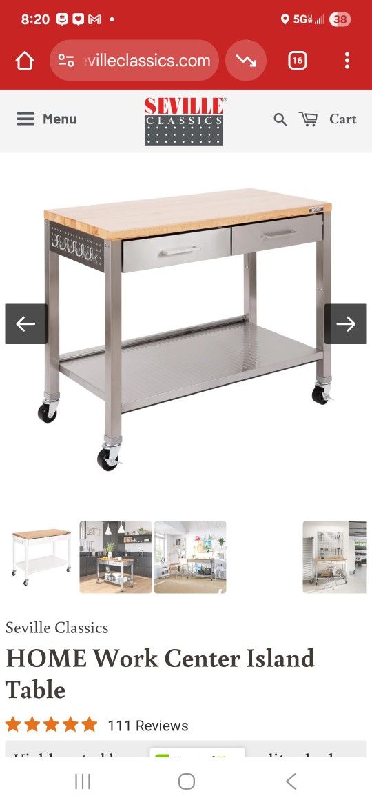 Seville Classics Home Work Island Table With Extra Shelf