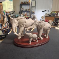 Lenox "African Elephant Family" Showcases The Brands Ability To C a pure Wildlife In Fine Porcelain "African Wilderness Collection" Solid Wood Stand M
