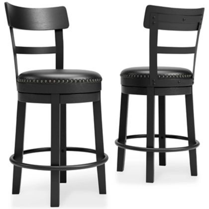 💥New Counter Height Antiqued BLACK Faux Leather Swivel Bar Stools Kitchen