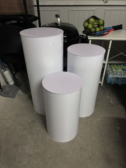 White Cylinder Stands for Party, White Round Pedestal Stand,Party Cylinders Set of 3 Stand for Wedding Birthday Baby Show Decor 35.4''(L) 29.5'' (M) 2