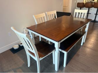 Farmhouse Dining Table Set – 4 Chairs + 2 Benches