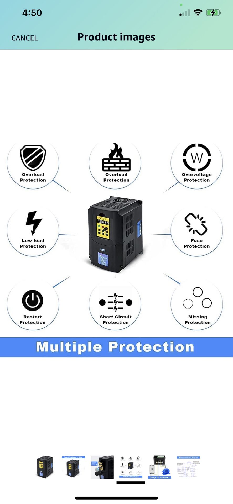 VFD 7.5KW 10HP 220V 1 or 3 Phase Input 3 Phase 0-400HZ Output 50A Variable Frequency Drive Controller Vector Control Inverter Converter