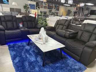 Black 2 Pc Reclining Sofa And Love With Led Lights On Sale For $1599