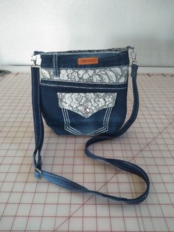 Cross Body Bag, Custom Made From An Up-cycled Pair Of Denim Jeans. (See Description)