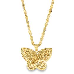 10k Yellow Gold Butterfly Pendant Chain Necklace